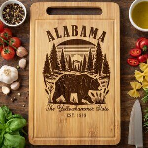 Custom Laser Engraved Bamboo Cutting Board - 12 X 7.75 Inch -Alabama Images